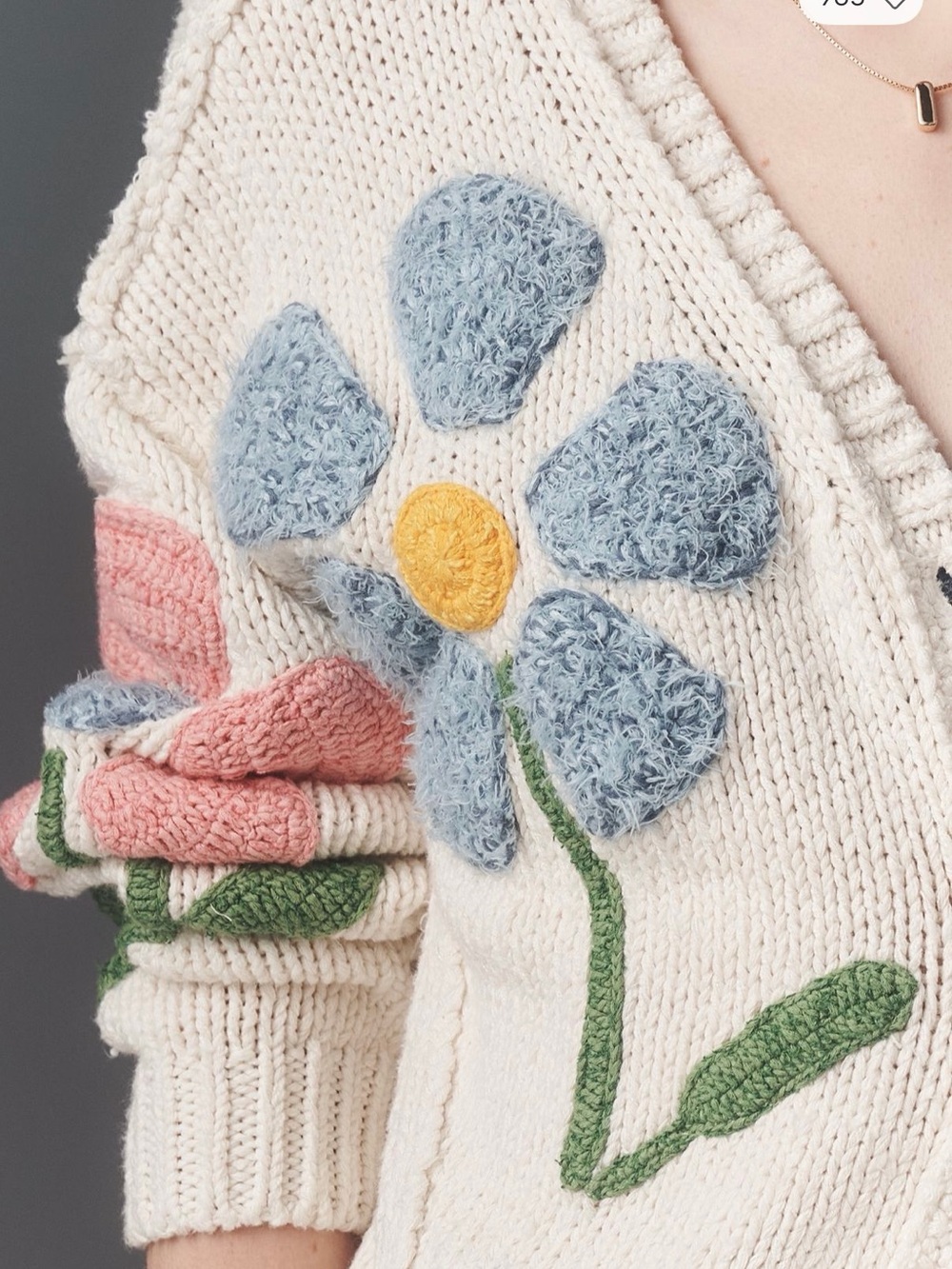 NWT Pilcro Textured Icon Cardigan Sweater / Cardigan - Embroidered Flowers - M - Picture 4 of 9